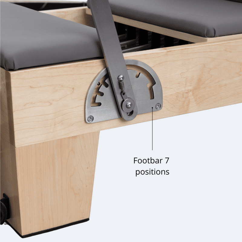 Pied bar métal brossé sept positions ajustables ressort vis fixation patin antidérapant reformer