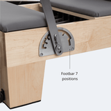 Pied bar métal brossé sept positions ajustables ressort vis fixation patin antidérapant reformer