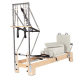 Reformer Pilates ESSENTIAL avec tour, plateforme blanche cassée, cadre en érable massif finition naturelle